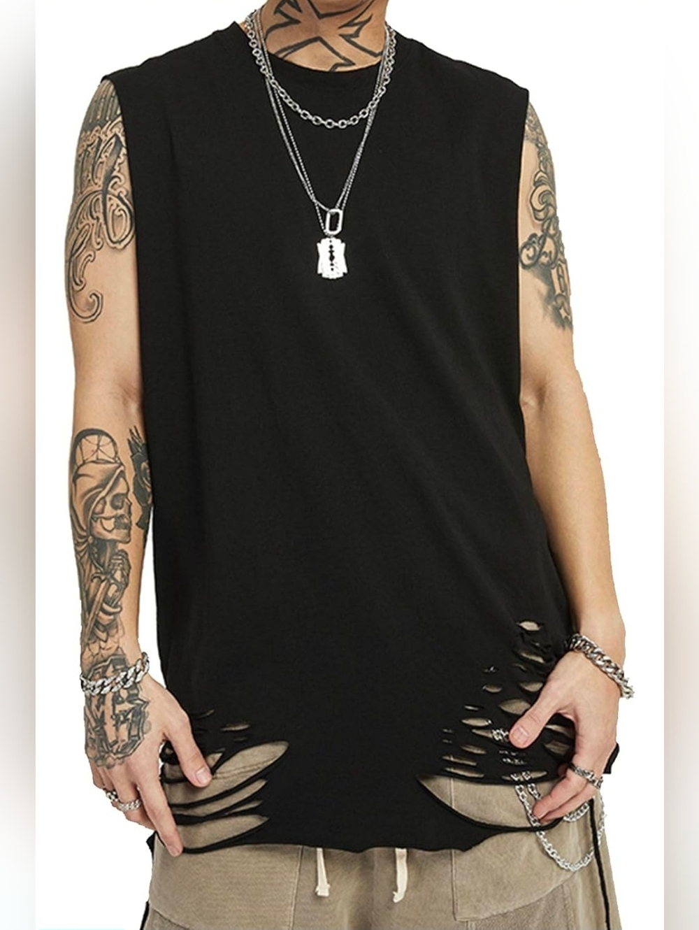Killstar Black Distressed/Ripped Muscle Tank Top  Sleeveless Men’s Size S Unisex